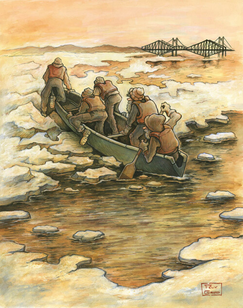Canotier Ice canoeing in Quebec by Felix Girard painter