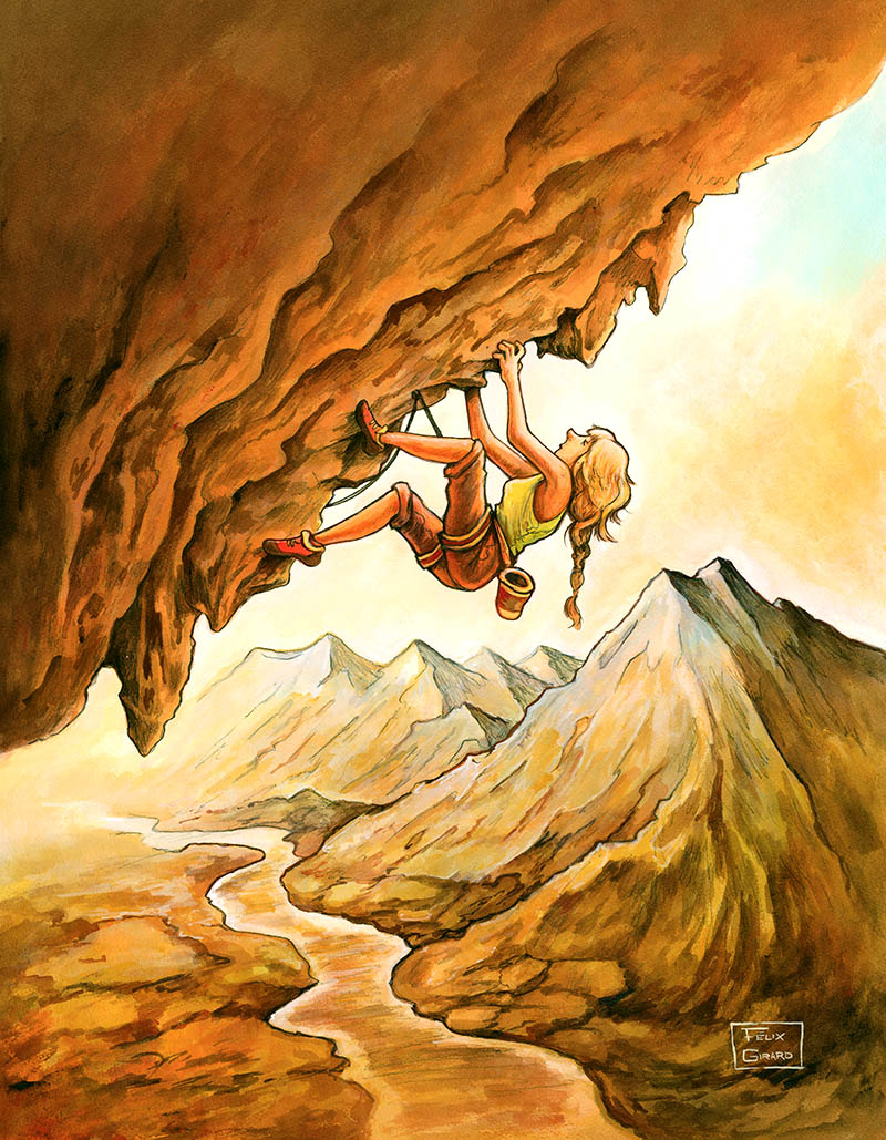 Scène d'escalade par l'illustrateur Félix Girard