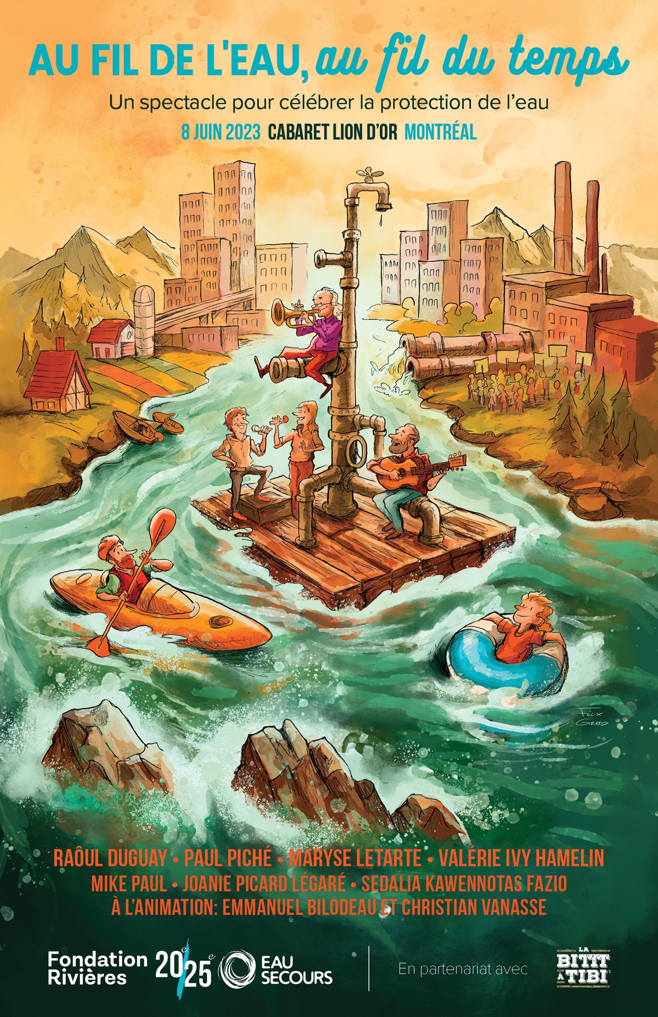 eau secours et fondation rivière affiche illustrée par Félix Girard
